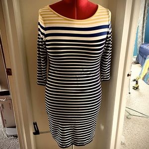 Fleur Bleue Small Casual Striped Shift Dress in Navy
